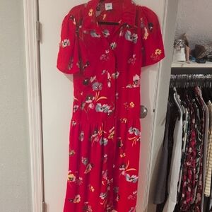 CAbi Red Floral Maxi Dress